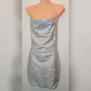 CHARLOTTE RUSSE Silver Sequin Halter Dress